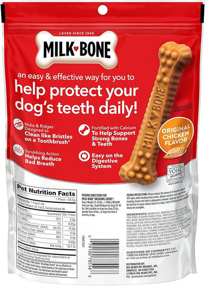 Milk-Bone Brushing Chews Original Chicken Flavor Daily Dental Dog Treats, Small/Medium, 7.1 Oz. Bag (Pack of 5)