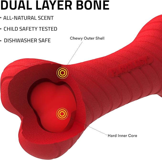 Playology Dog Toys | Dual Layer Bone Durable Chew Toy Bone for Dogs | Medium Beef Scented Toy - Easy to Clean and Made from Non Toxic Materials