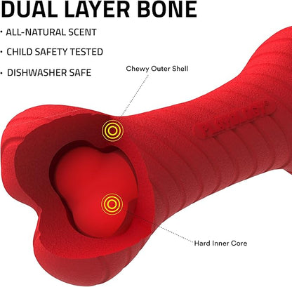 Playology Dog Toys | Dual Layer Bone Durable Chew Toy Bone for Dogs | Medium Beef Scented Toy - Easy to Clean and Made from Non Toxic Materials