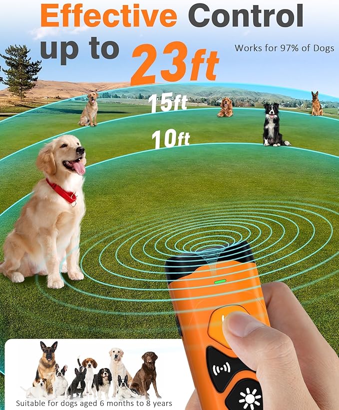 Dog Bark Deterrent Devices | Stop Your & Neighbor’s Dog Barking | 3X Ultrasonic & 23ft Range Anti Barking Device | Dog Behavior Correction Training Indoor Outdoor
