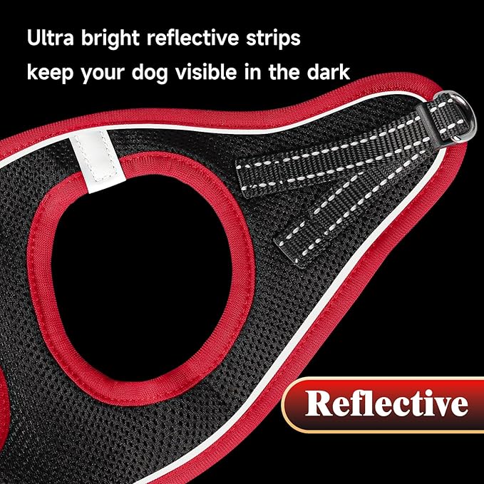 YIMEIS Dog Harness and Leash Set, No Pull Soft Mesh Pet Harness, Reflective Adjustable Puppy Vest for Small Medium Large Dogs, Cats (Black & red 01, Small (Pack of 1)