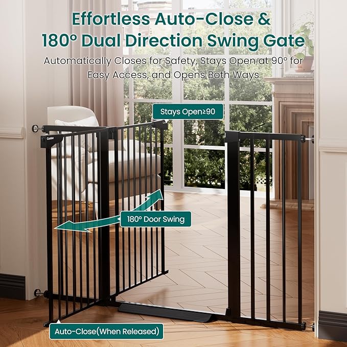Cumbor 36" Extra Tall Baby Gate, 30-54" Wide Dog Gates for Large Dogs, Dual Lock & Self-Closing Child Gate for Stairs, Doorways & Hallways, Pressure Mounted Safety Proofing for Babies & Pets, Black