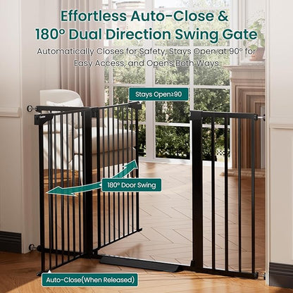 Cumbor 36" Extra Tall Baby Gate, 30-54" Wide Dog Gates for Large Dogs, Dual Lock & Self-Closing Child Gate for Stairs, Doorways & Hallways, Pressure Mounted Safety Proofing for Babies & Pets, Black