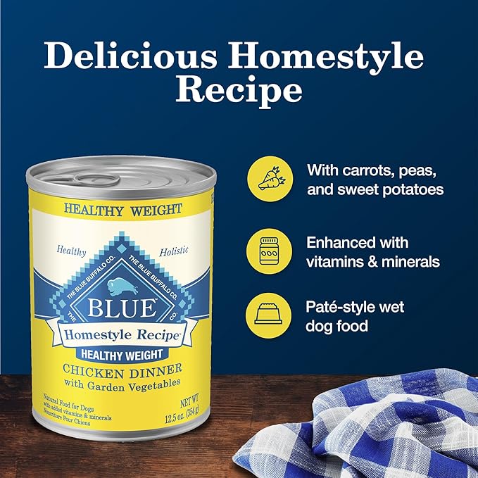 Blue Buffalo Homestyle Recipe Natural Adult Healthy Weight Wet Dog Food, Chicken 12.5-oz can, 12 Count (Pack of 2)