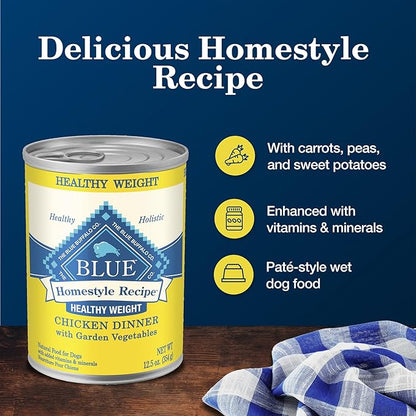 Blue Buffalo Homestyle Recipe Natural Adult Healthy Weight Wet Dog Food, Chicken 12.5-oz can, 12 Count (Pack of 2)