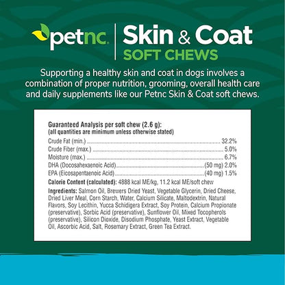 Petnc Dog Skin and Coat Supplement (60 Chewables), With Omega 3, EPA & DHA, Promotes Healthy Skin & Glossy Coat, For Dogs 18 Weeks & Older, Liver Flavor