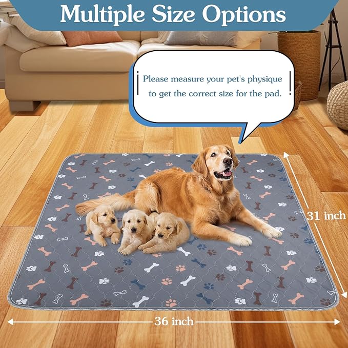 Washable Pee Pads for Dogs，2Pack 31x36 Reusable Puppy Pads with Bone Print, Absorbent Whelping Pads Non-Slip Dog Playpen Mats for Floor Protector, Couch Cover, Crate, Potty Training