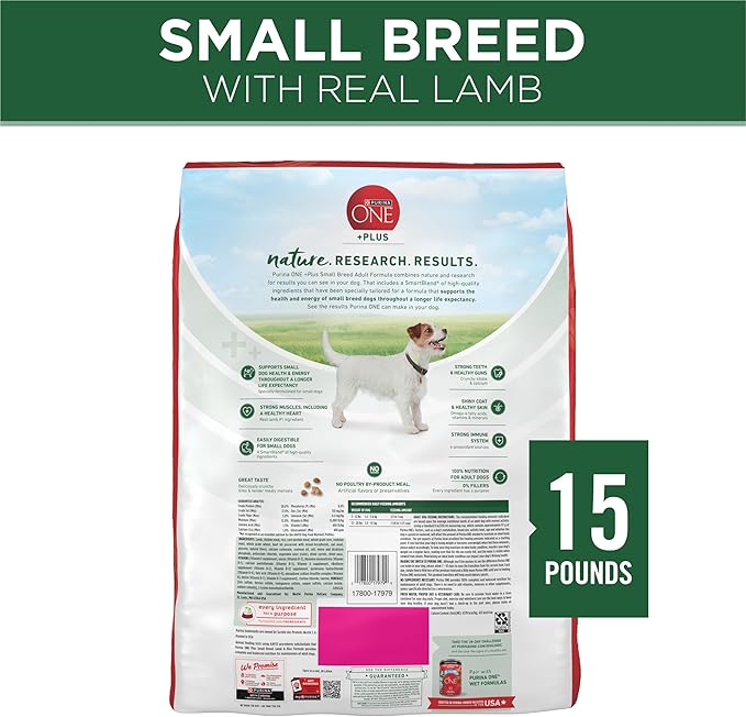 Purina One Small Breed Plus High-Protein Dog Food Lamb and Rice Formula Dry Dog Food - 15 lb. Bag