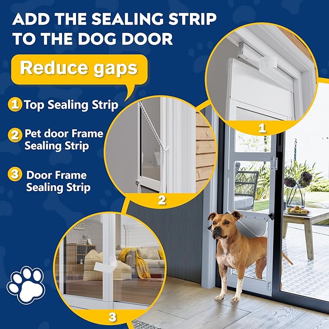 XLarge Dog Door for Sliding Glass Doors, 91 7/16" to 96" Tall, 12.8" Wide, Aluminum Frame, Magnetic Seal, Perfect for X-Large Pets Up to 220 lbs