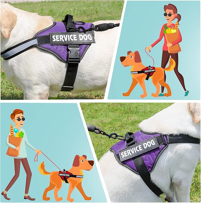 MUMUPET Service Dog Harness with 3M Reflective Safety, Easy Adjust & No-Pull Design - Breathable Nylon Handle for Small/Medium/Large Dogs