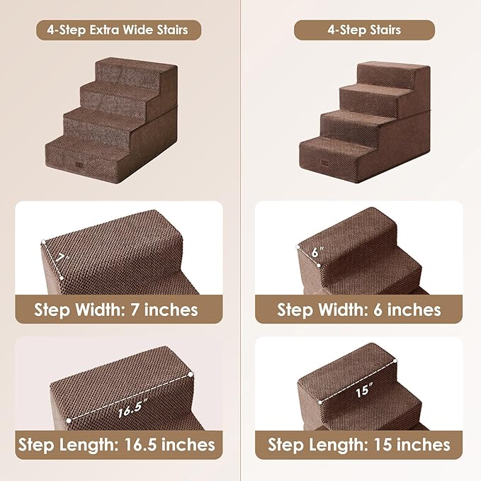 EHEYCIGA Dog Stairs for Bed 20" H, 4-Step Extra Wide Dog Steps for High Bed, Pet Steps for Small Dogs and Cats, Non-Slip Balanced Pet Ramp Indoor, Brown
