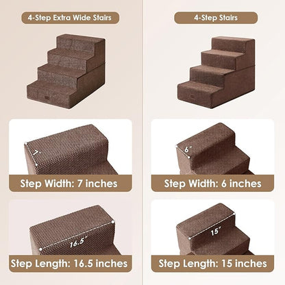 EHEYCIGA Dog Stairs for Bed 20" H, 4-Step Extra Wide Dog Steps for High Bed, Pet Steps for Small Dogs and Cats, Non-Slip Balanced Pet Ramp Indoor, Brown
