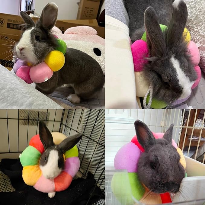 Rabbit Protection Cone Collar,Adjustable Soft Pet Recovery Collar for Rabbit/Chinchilla/Guinea Pigs/Kitten After Surgery Wound Healing,Elizabeth Neck Recovery E-Collar for Small Animals (S)