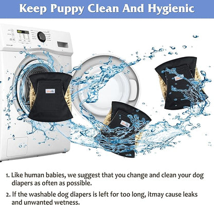 5 Pack Dog Diapers Male Reusable, Premium Belly Bands for Male Dogs, High Absorbing Dog Pee Wraps for Doggie in Incontinence or Excitable Urination and Training Black XS