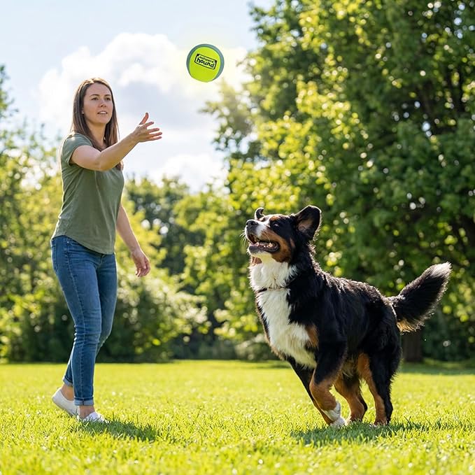 Outward Hound FlyFetch Squeak Ball Dog Toy, Extra‑Loud Squeaker, Durable Foam Core, Floats in Water, All Breeds, 4"