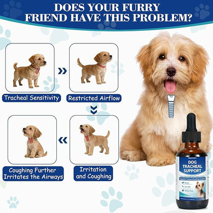 Dogs Tracheal Collapse, 2 FL OZ Trachea Cough Elixir, Natural Herbal Support Drops Helps Reduce Dry Honking Cough, Wheezing & Throat Irritation, Promotes Respiratory Comfort (Chicken Flavor)