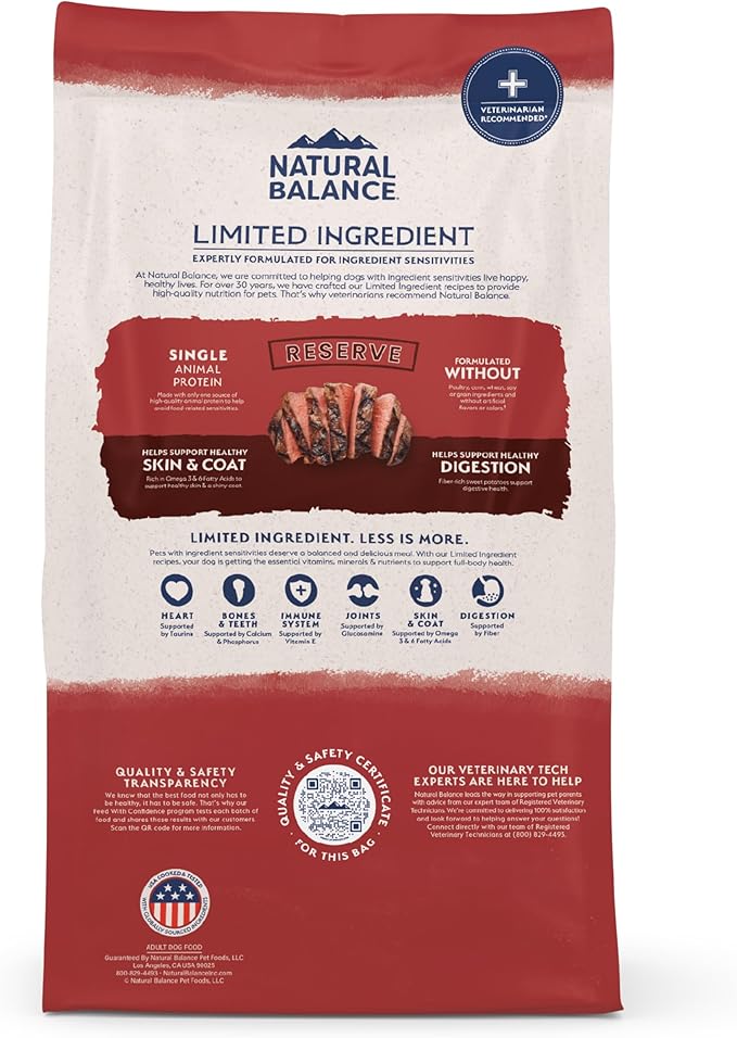 Natural Balance Limited Ingredient Reserve Grain Free Sweet Potato & Bison Dry Dog Food for Adults, Sensitive Stomach, 12 lb (Pack of 1)