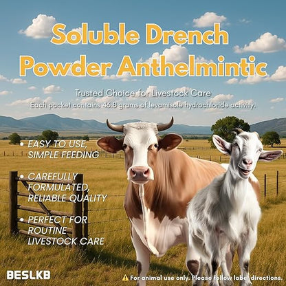 Soluble Drench Powder for Sheep & Cattle, Levamisole Hydrochloride, Oral Dewormer, 1.8 oz (52 g)