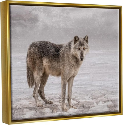 Stupell Industries Lone Coyote Wolf Snowy Field Landscape Intricate Details Floating Framed Wall Art, Design By Kelley Parker
