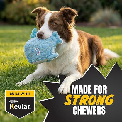 Bite Force - Durable & Strong Dog Toy Blue Whale with Squeaker, Kevlar-Reinforced Seams for Aggressive chewers- Blue.