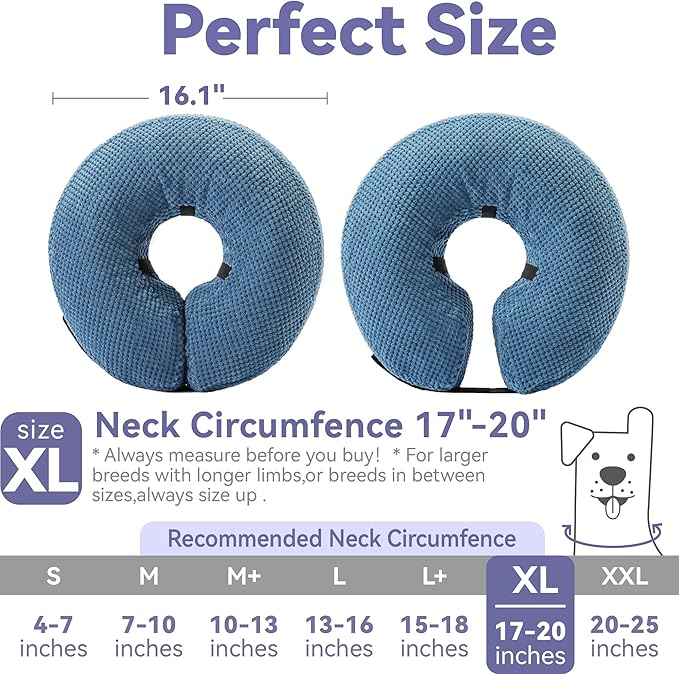 Loflaze Inflatable Dog Cone Collar - Dog Neck Donut Cone Collar Alternative After Surgery - Soft Cone for Large Medium Small Dogs Cats - Alternative Recovery E Collar (Blue, XL)