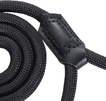 Mile High Life | Premium Leather Dog Leash | Strong Rope Leash | Leather Handle | Zinc Alloy Strong Clasp | Small Medium Large Dogs | 4/5/6 Feet(Black, 60 Inch (Pack of 1))