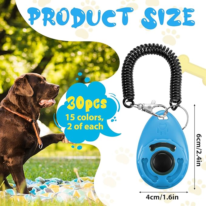 30 Pcs Dog Training Clicker, Pet Behavioral Training Clickers with Wrist Strap Bird Clicker Cat Clickers Puppy Trainings Supplies for Dogs Cats Horses Birds Behavioral Train Accessories