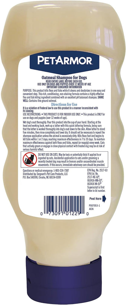 PetArmor Flea & Tick Protection Oatmeal Shampoo for Dogs, Hawaiian Ginger Scent, 18 Ounce