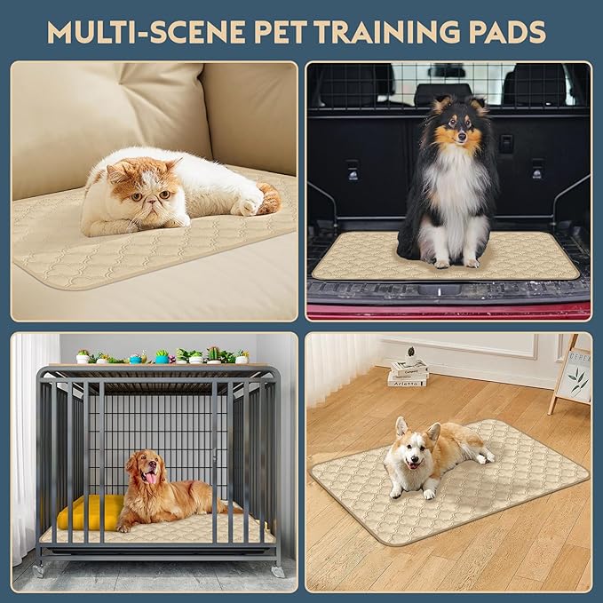 FunFurry Washable Pee Pads for Dogs - 4 Pack Reusable Pee Pads，Waterproof Puppy Pads，Pet Training Pads，Super Absorbent with Dog Paw Shape Non-Slip Backing (Cream, 18" X 24" - 4 Pack)