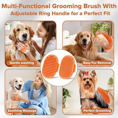 Augwind 6PCS Pet Grooming Kit for Dogs,Cats and Horses | Dog Washing/Bath Gloves | Dog Bath Brush | Shampoo Brush | Pet Grooming Gloves | Dog Bath Supplies (Orange)