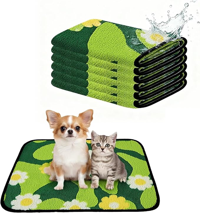 Qeils Reusable Puppy Pads for Small Dogs, Washable Pee Pads with Non-Slip , Absorbent Leakproof Mat for Crates, Playpens, Pet Beds & Whelping, Indoor Potty Training Grass Green, 18"x24", 6 Pack