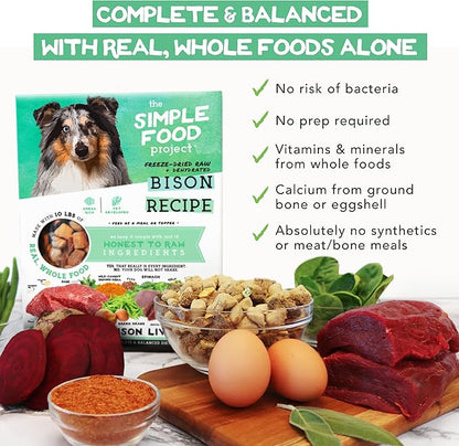 Simple Food Project The Freeze Dried Raw Dog Food Topper Featuring Organic Human Grade Ingredients [6 Pack Variety - 1oz Samples Bison, Duck, Lamb, Beef/Salmon, Duck/Trout, and Chicken/Turkey] …