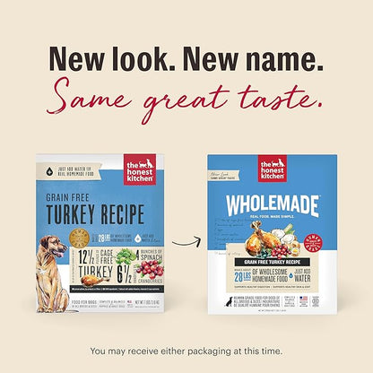 The Honest Kitchen Human Grade Wholemade™ Dehydrated Dog Food, Grain Free Dog Food, Turkey, 4 lb (makes 16lbs)
