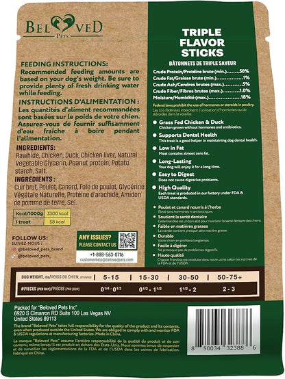 Beloved Pets Dog Treats & Rawhide Bones Wrapped Chicken and Duck 10.6 Oz - Pet Chews Sticks for Large, Medium & Small Breeds - Long Lasting Chewers Snacks – Puppy Treats