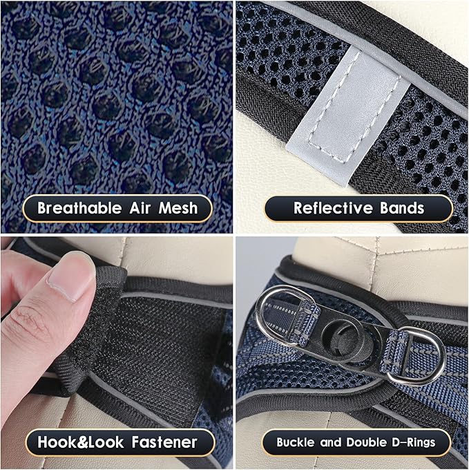 YIMEIS Dog Harness and Leash Set, No Pull Soft Mesh Pet Harness, Reflective Adjustable Puppy Vest for Small Medium Large Dogs, Cats (Navy & Black, X-Small (Pack of 1)