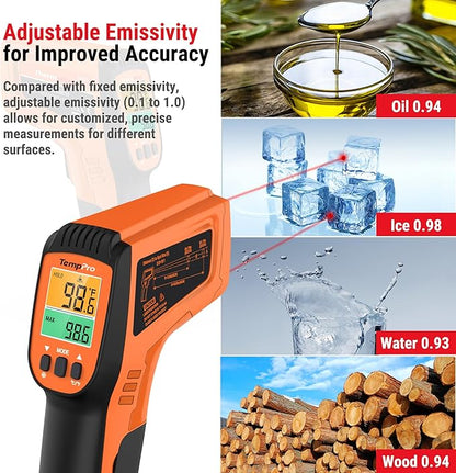 TempPro TP450 2 Laser Temperature Gun for Cooking, 16:1 D:S Ratio Infrared Thermometer Gun for Pizza Oven, Laser Thermometer Gun with Adjustable Emissivity Temp Gun -58 to 1022℉(Previously ThermoPro)