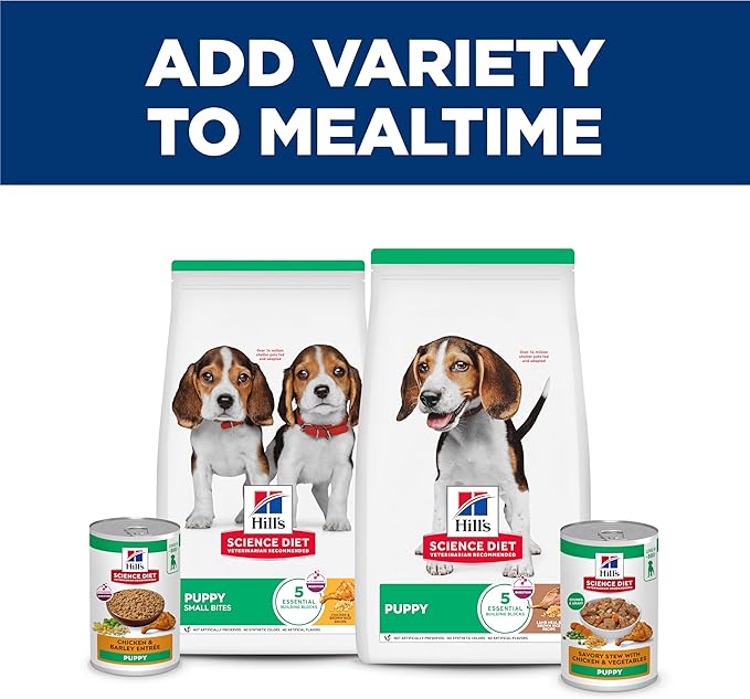 Hill's Science Diet Puppy, Puppy Premium Nutrition, Wet Dog Food, Chicken & Vegetables Stew, 12.8 oz Can, Case of 12
