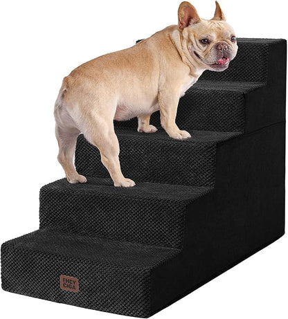 EHEYCIGA Dog Stairs for High Bed 22.5" H, 5-Step Dog Steps for Bed, Pet Steps for Small Dogs and Cats, Non-Slip Balanced Pet Ramp Indoor, Black