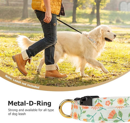 Cotton Handmade Dog Collar Cute and Distinctive Patterns Green Sunflower with Pendant for Girl Boy Dogs Collars S
