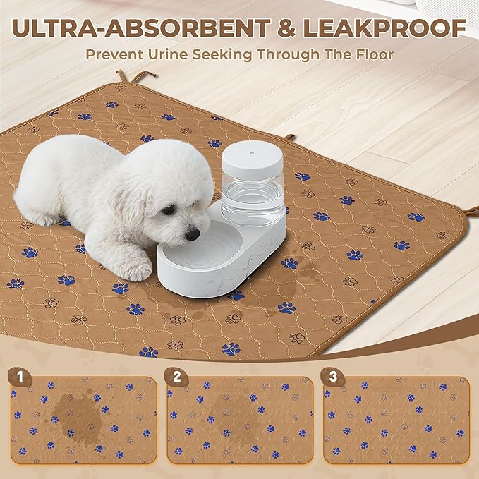 Fostanfly Washable Pee Pads for Dogs, 2 Pack 36''x72'' Ultra-Absorbent and Leak-Proof Non-Slip Reusable Potty Training Pads for Dogs, Puppy, Potty, Whelping of Add 8 Lanyards, Brown
