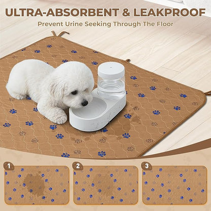 Fostanfly Washable Pee Pads for Dogs, 2 Pack 36''x72'' Ultra-Absorbent and Leak-Proof Non-Slip Reusable Potty Training Pads for Dogs, Puppy, Potty, Whelping of Add 8 Lanyards, Brown