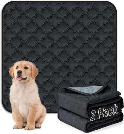 FunFurry Washable Dog Pee Pads - 2 Pack Reusable, Waterproof Puppy Pads, Super Absorbent with Dog Paw Shape Non-Slip Backing (Dark Grey, 36" X 36")