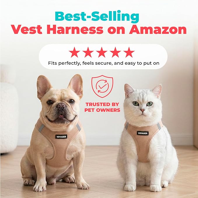Best Pet Supplies Voyager Step-in Air Harness - All Weather Mesh, Reflective, No Pull Harness for Dogs, Cats - Secure with Hook & Loop Fastener, Buckle, Double D-Rings - Khaki, S