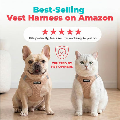 Best Pet Supplies Voyager Step-in Air Harness - All Weather Mesh, Reflective, No Pull Harness for Dogs, Cats - Secure with Hook & Loop Fastener, Buckle, Double D-Rings - Khaki, XXXS