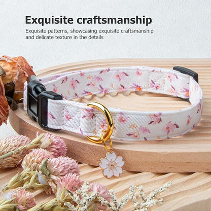 Cotton Handmade Dog Collar Cute and Distinctive Patterns White Flower with Pendant for Girl Boy Dogs Collars M