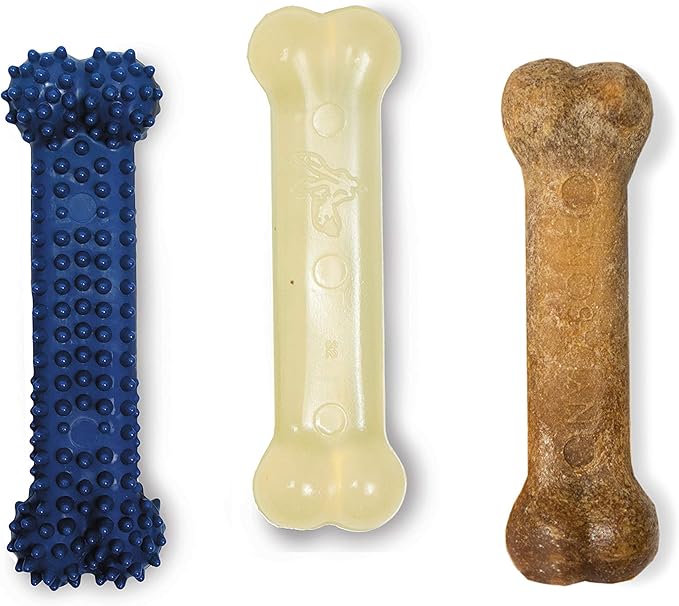 Nylabone Original Bone Flexi Chew Toy for Dogs, Dog Toys for Moderate Chewers, Dog Chew Bones, Chicken & Original Flavor, For X-Small Dogs - Up to 15 lbs, 3 Pack