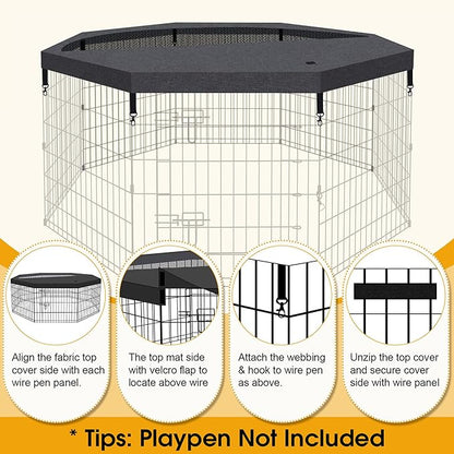 Dog Pen Pet Playpen Dog Fence Pad Indoor Foldable Metal Wire Exercise Puppy Play Yard Pet Enclosure Cover Outdoor (Only Top Cover, Playpen Not Included)