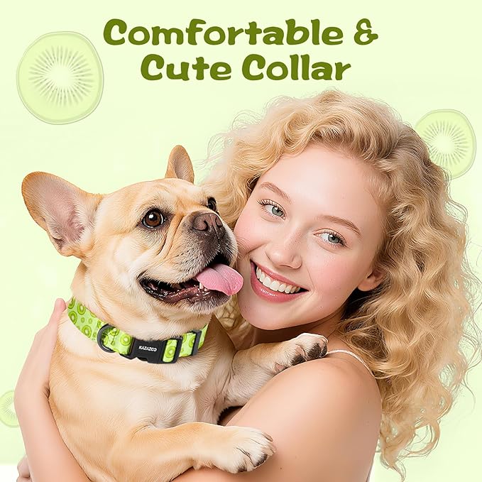 Kazazoo Dog Collar Cute and Soft Nylon Puppy Collar for Boy and Girl, Adjustable Dog Collars for Small Medium Dogs, Kiwi Fruit-S