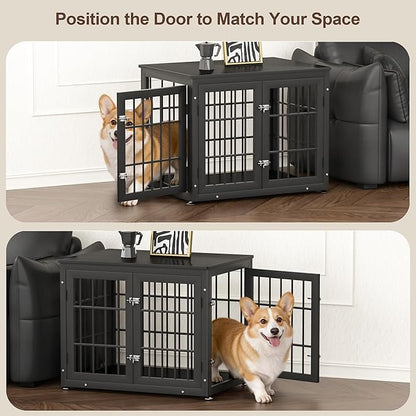 rehomerance 32 Inch Heavy Duty Dog Crate Furniture for Medium and Small Dogs, Decorative Pet House End Table, Wooden Cage Kennel Furniture Indoor, Black