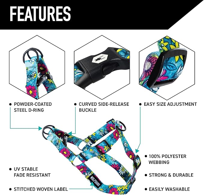 Wolfgang Heavy Duty Adjustable Dog Harness, Pull-Tested for Walking & Training, LazyDaisy Print, X-Large
